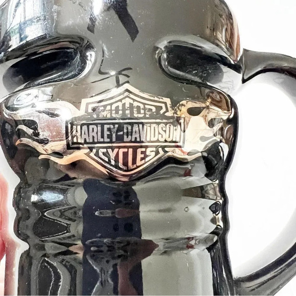 Harley Davidson Black Travel Sipper Mugs Ceramic Chrome Flame Emblem Set of Two - Picture 5 of 10